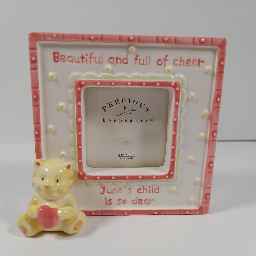 Russ Berrie Baby Month of June Picture Frame w/ Kitty Cat Photo Keepsake Pink